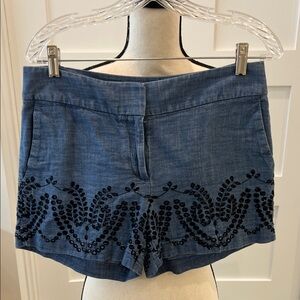 LOFT Embroidered Chambray Shorts